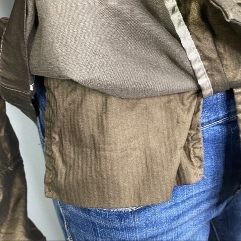 Da Nang Metallic Green Utility Jacket Womens Small Belted Button Front Shacket